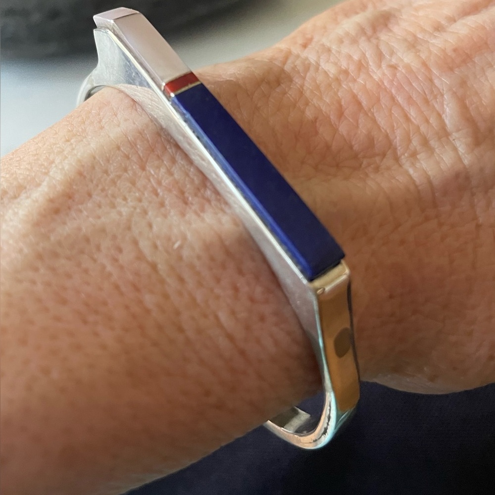 Vintage Navajo Native American Lapis and Mother of Pearl Bracelet - Picture 2 of 15